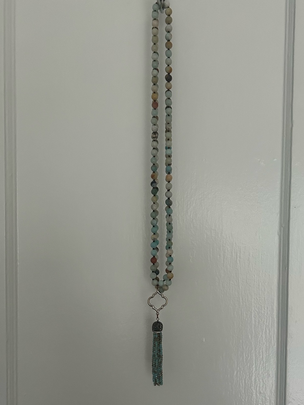 Beaded Tassel Necklace in Aqua and Tans